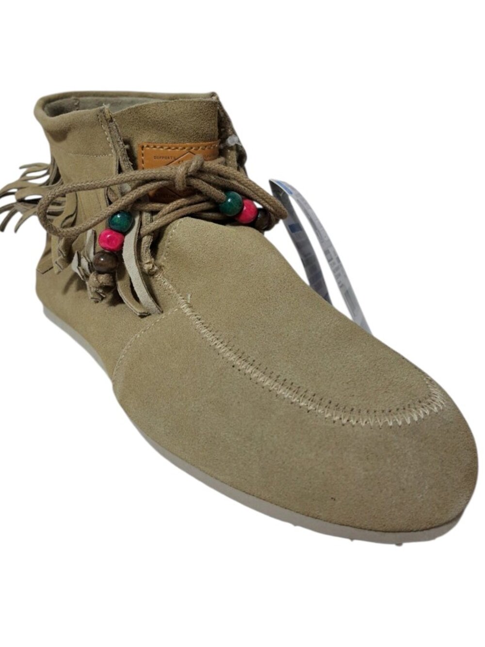 Freewaters Women's Fringe Sand Tan Southwest Classic Moccasin Booties Beads Sz9